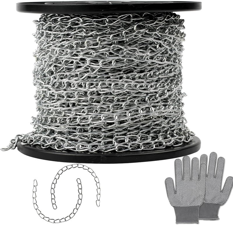 Aothotop 230ft Jack Chain for Hanging, Galvanized Steel Small Chain for Hanging Baskets, Pictures, Bird Feeders, Plants, Lights, Light Duty Chain for Hanging with Extra Gloves - Image 1